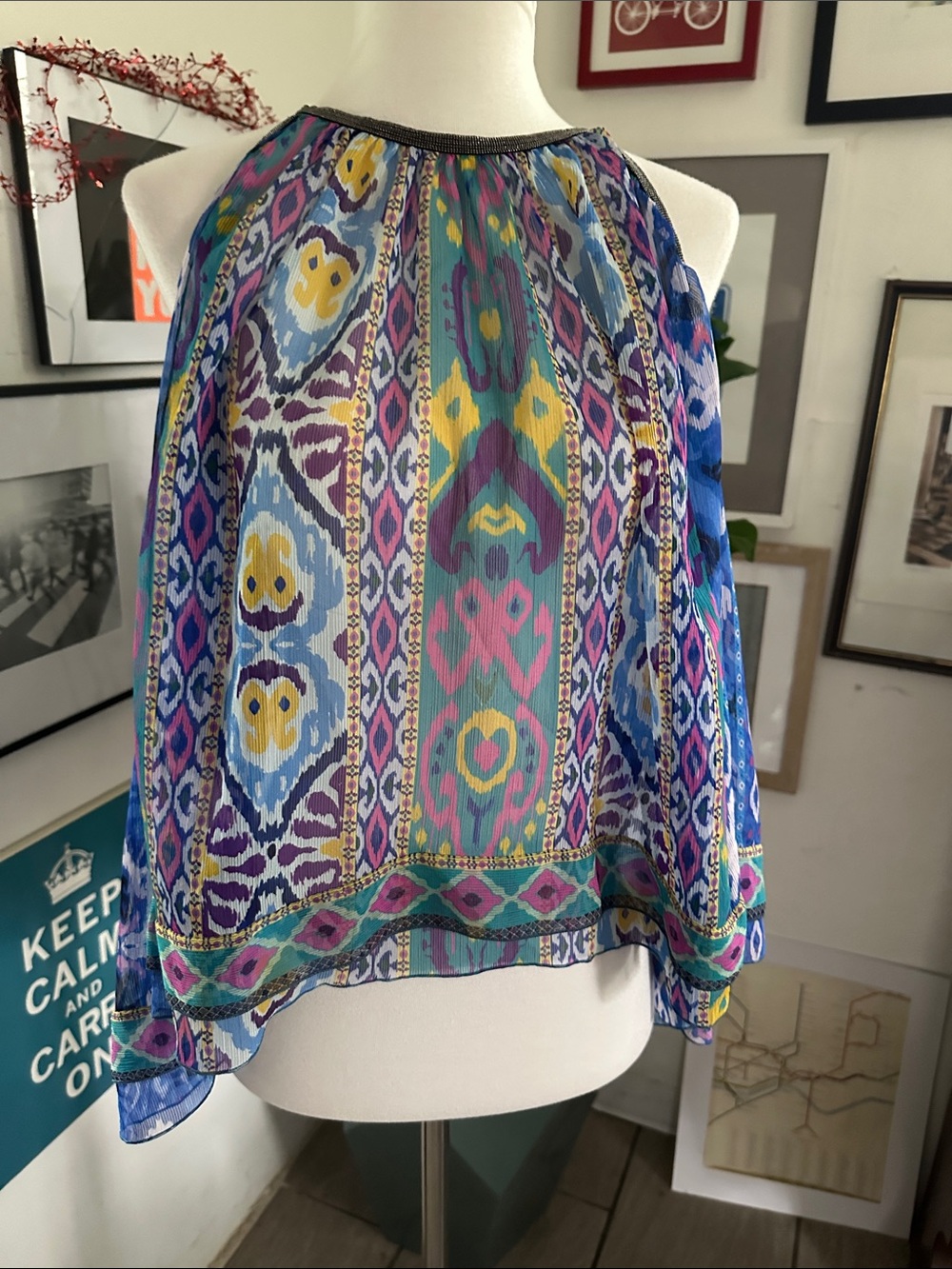 Zara Italy Multicolor Halter Neck Printed Chiffon Top Small
